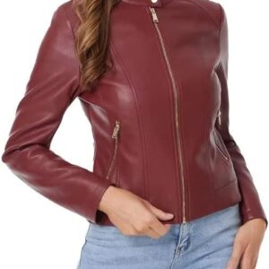 Jacket For Women, Zip Up Moto Biker Coat
