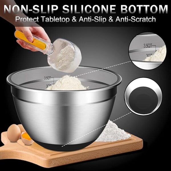 Stainless Steel Mixing Bowls with Colander, Strainer with Mixing - Image 4