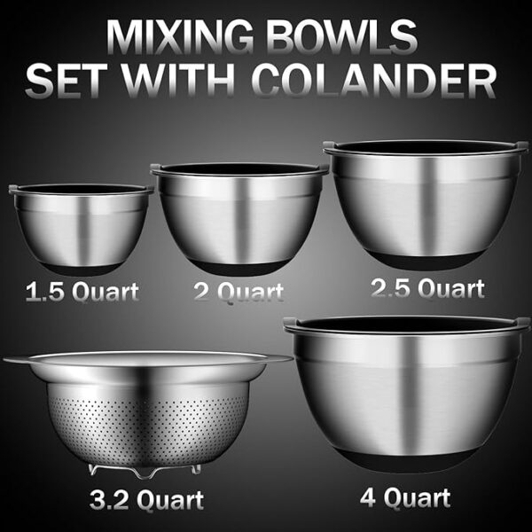 Stainless Steel Mixing Bowls with Colander, Strainer with Mixing - Image 6