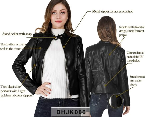 Jacket For Women, Zip Up Moto Biker Coat - Image 4