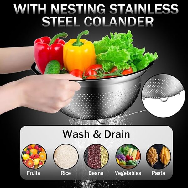 Stainless Steel Mixing Bowls with Colander, Strainer with Mixing - Image 3