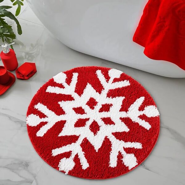 Snowflake Joy Christmas Round Bathroom Rugs 2ft Winter Themed Xmas Festive Decorations - Image 6