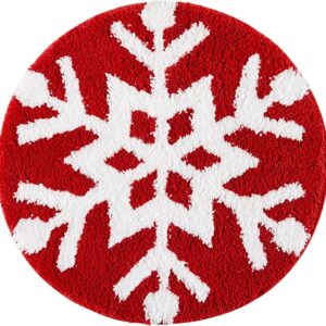 Snowflake Joy Christmas Round Bathroom Rugs 2ft Winter Themed Xmas Festive Decorations