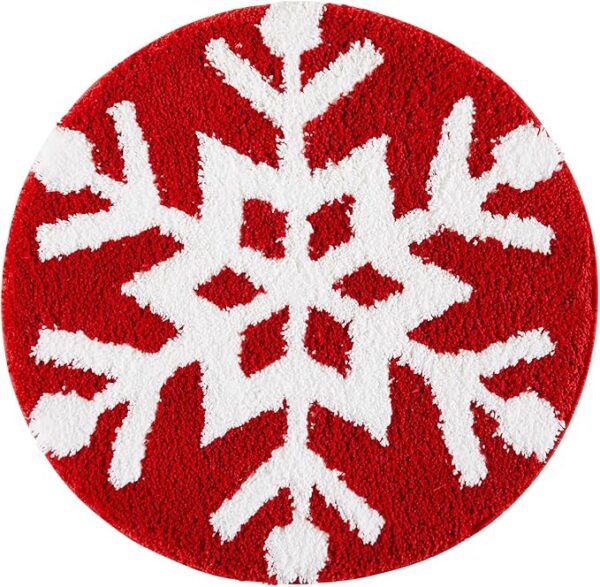 Snowflake Joy Christmas Round Bathroom Rugs 2ft Winter Themed Xmas Festive Decorations