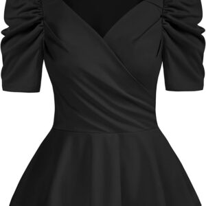 Womens Tops Elegant Peplum Top Wrap V Neck Puff Short