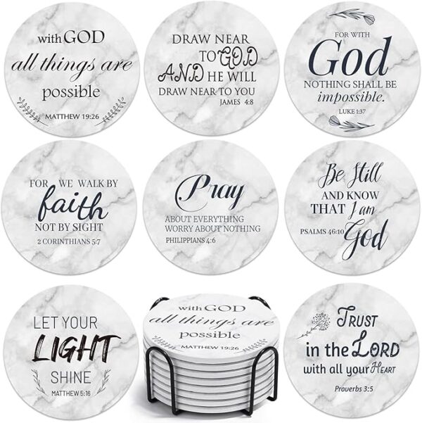 Ceramic Coasters with Bible Verses, Coasters Set