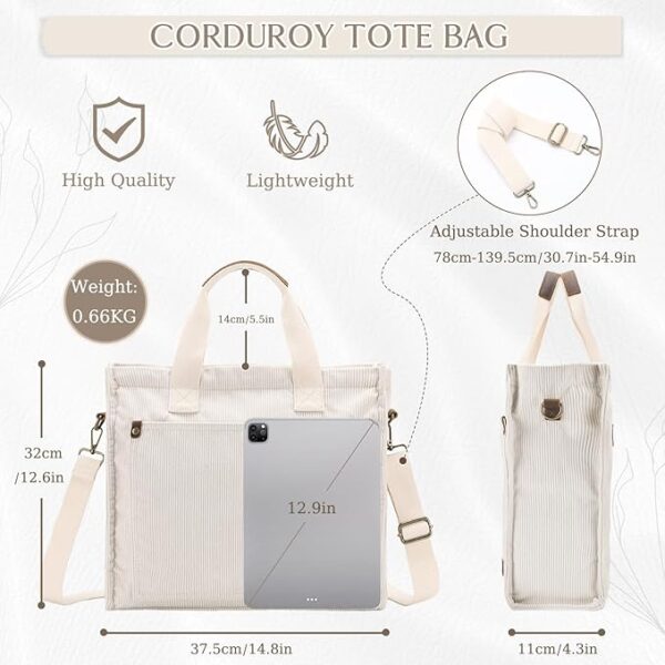 Corduroy Tote Bag for Women - Image 6