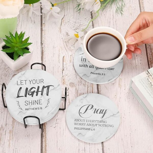 Ceramic Coasters with Bible Verses, Coasters Set - Image 2