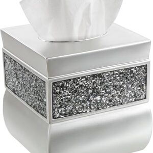 Glass Silver Tissue Box Cover Square