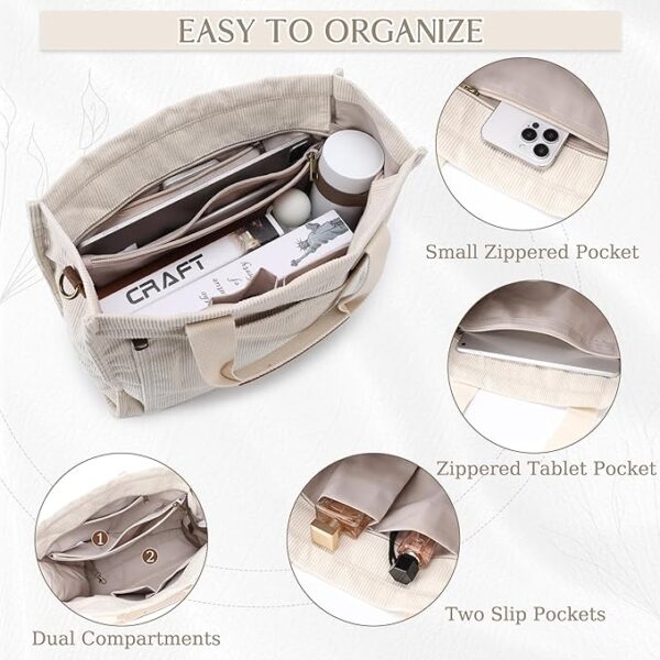 Corduroy Tote Bag for Women - Image 3