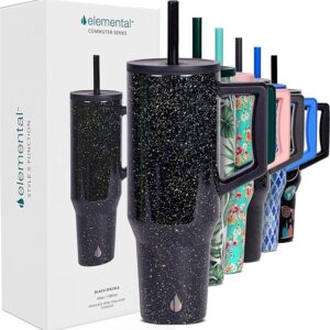 Travel Coffee Mug with 2 Straws & Spill Proof Lid