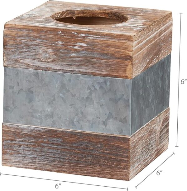 Designs Rustic Metal and Distressed Wood Square Tissue Box Cover - Image 3