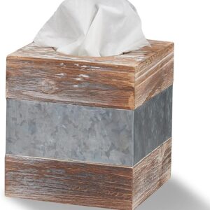 Designs Rustic Metal and Distressed Wood Square Tissue Box Cover