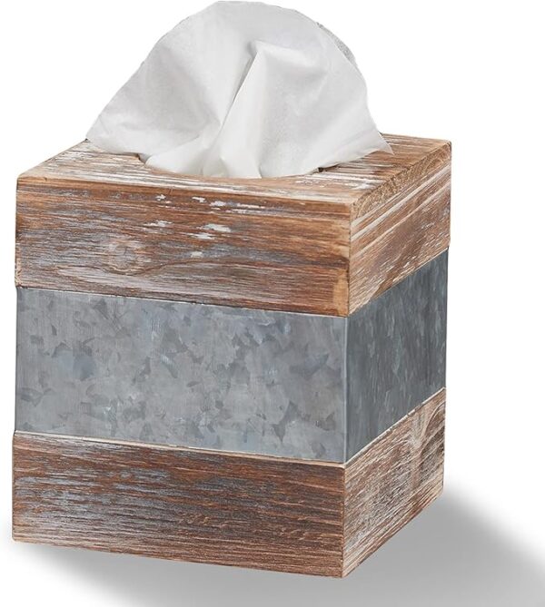 Designs Rustic Metal and Distressed Wood Square Tissue Box Cover