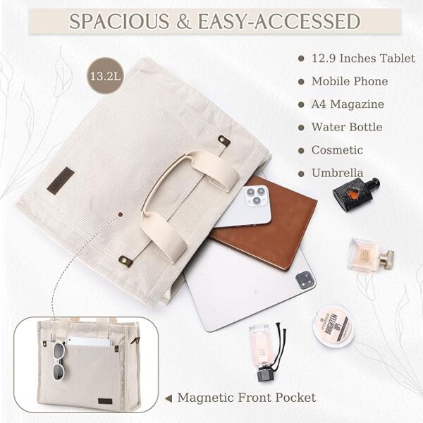 Corduroy Tote Bag for Women - Image 4