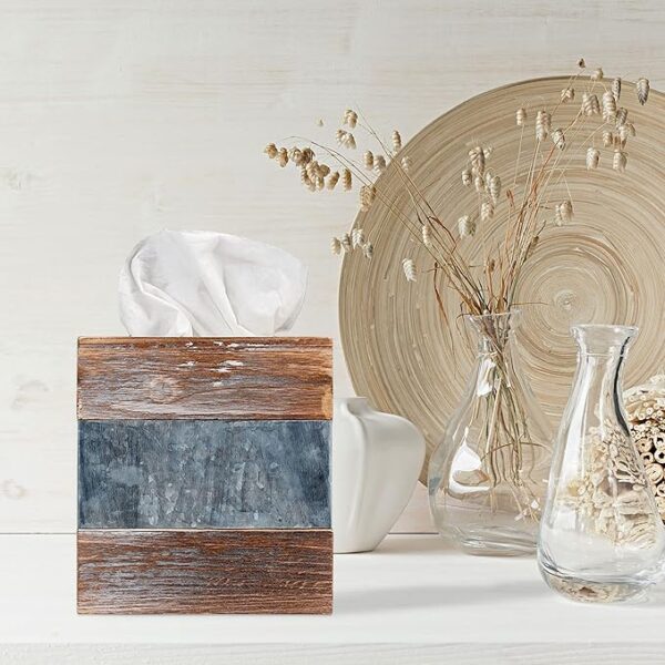 Designs Rustic Metal and Distressed Wood Square Tissue Box Cover - Image 4