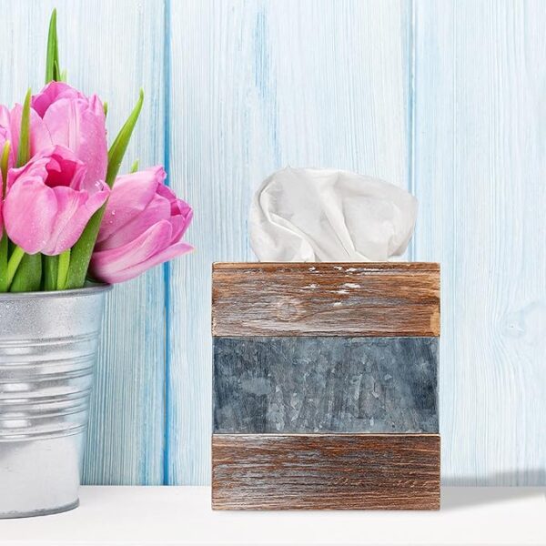 Designs Rustic Metal and Distressed Wood Square Tissue Box Cover - Image 5