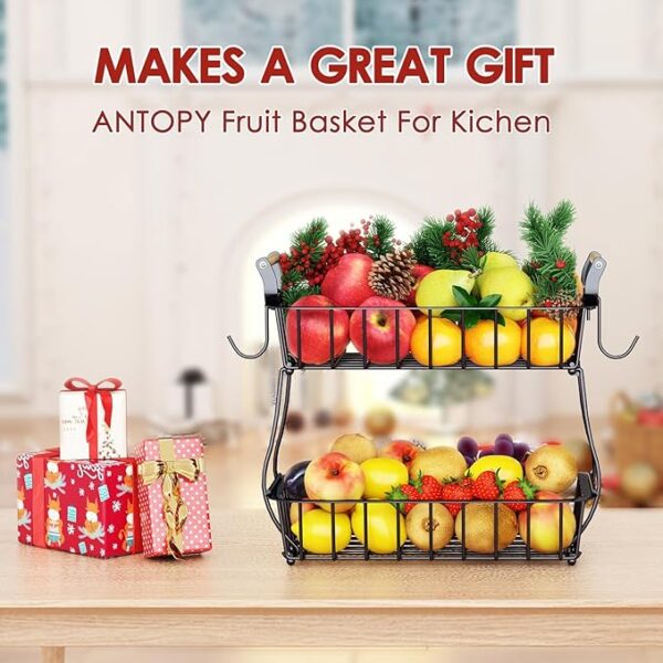 2 Tier Fruit Basket with 2 Banana Hangers - Image 4