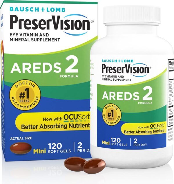 PreserVision AREDS 2 Formula Eye Vitamins, #1 Eye Doctor Recommended Brand, with Lutein, Zeaxanthin, Vitamins C & E, Zinc & Copper, 120 Softgels (Minigels)